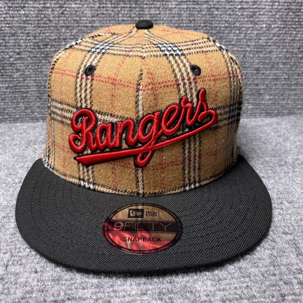 Texas Rangers Hat Cap Snap Back Mens MLB Baseball Brown Plaid Flannel New Era A2